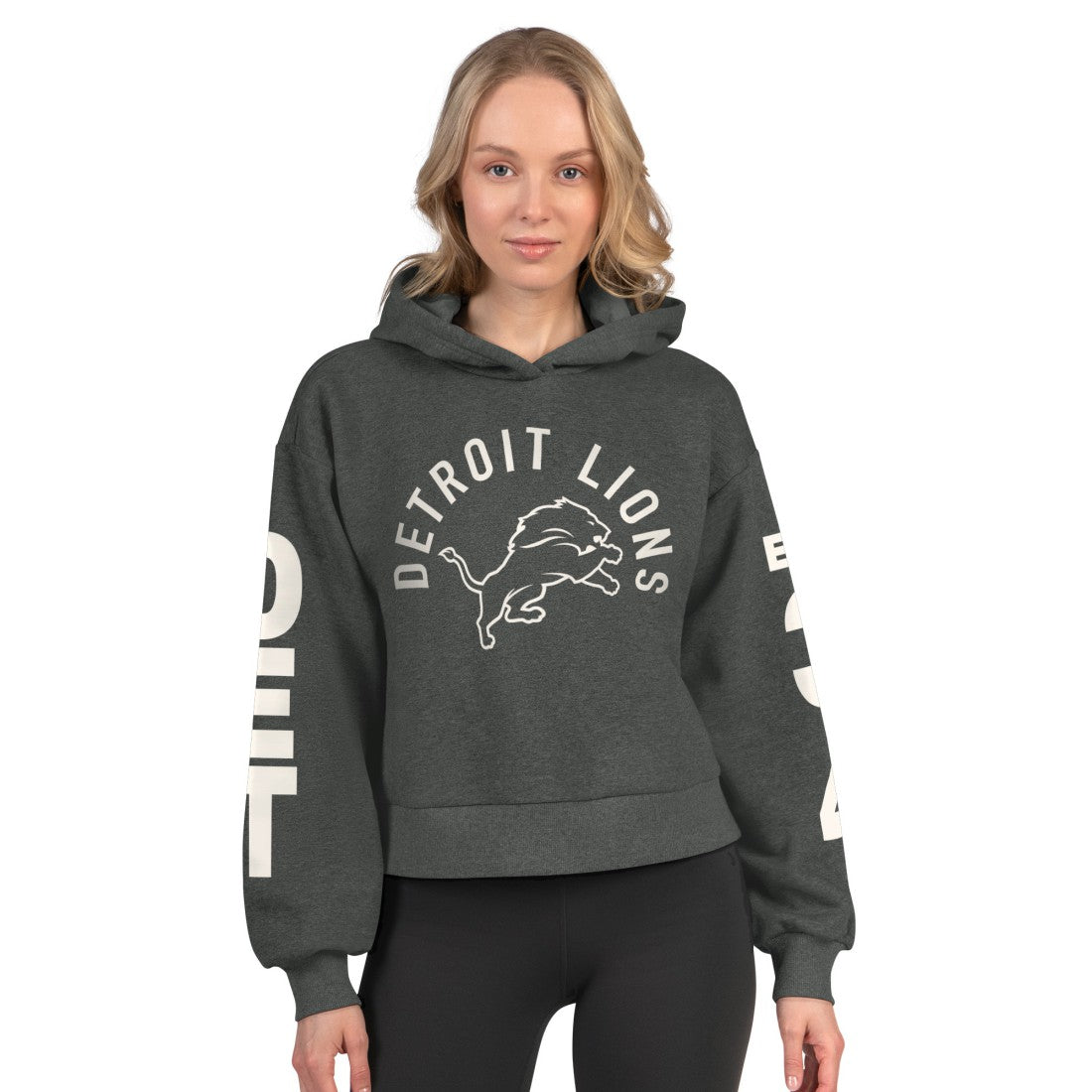 Detroit Lions Starter Women's Star Player Cropped Fleece Pullover Hoodie - Heather Charcoal Hoodies