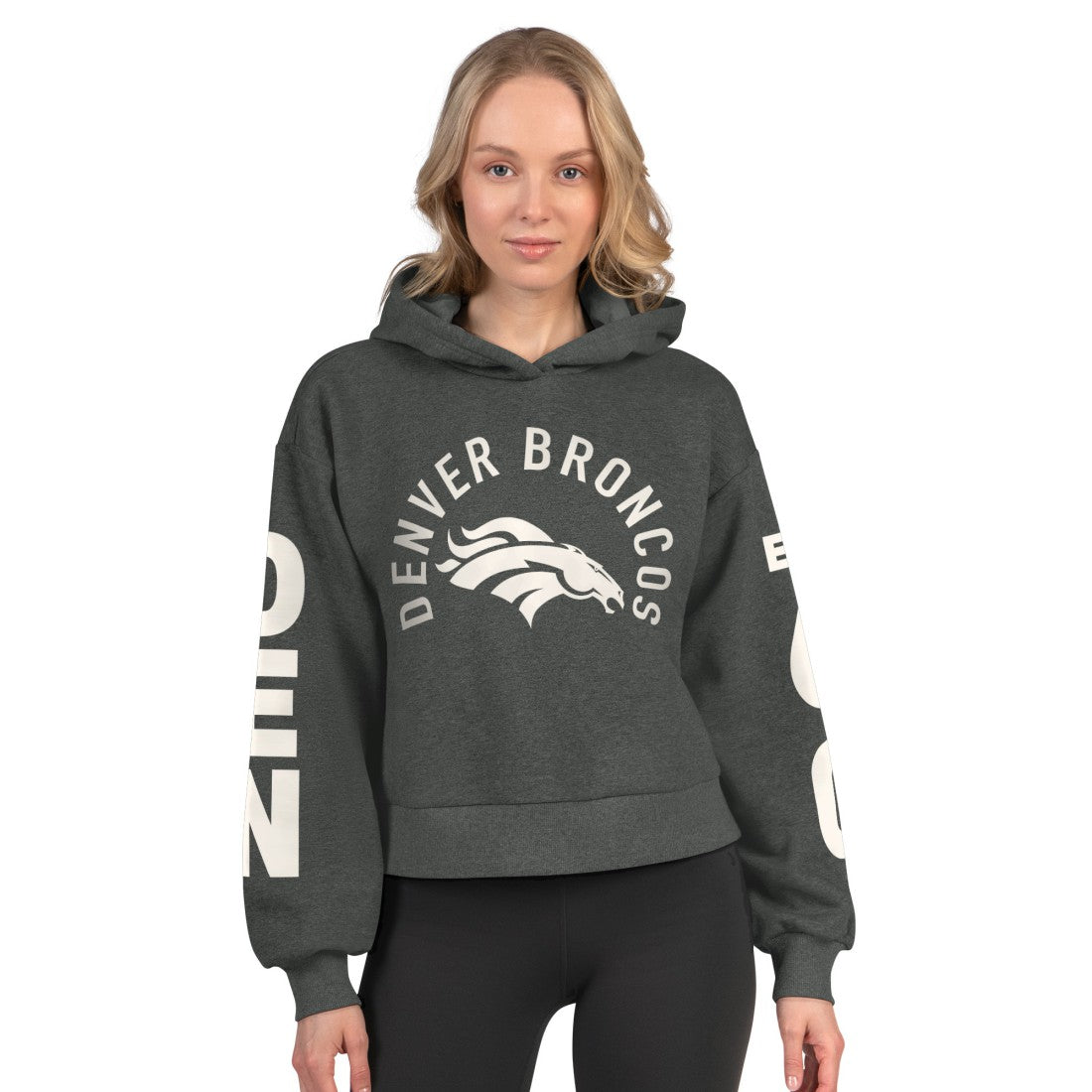 Denver Broncos Starter Women's Star Player Cropped Fleece Pullover Hoodie - Heather Charcoal Hoodies