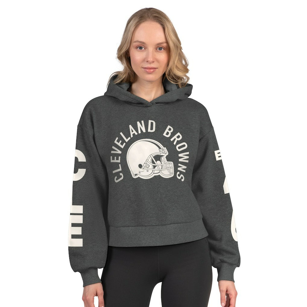 Cleveland Browns Starter Women's Star Player Cropped Fleece Pullover Hoodie - Heather Charcoal Hoodies