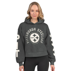 Pittsburgh Steelers Starter Women's Star Player Cropped Fleece Pullover Hoodie - Heather Charcoal Hoodies