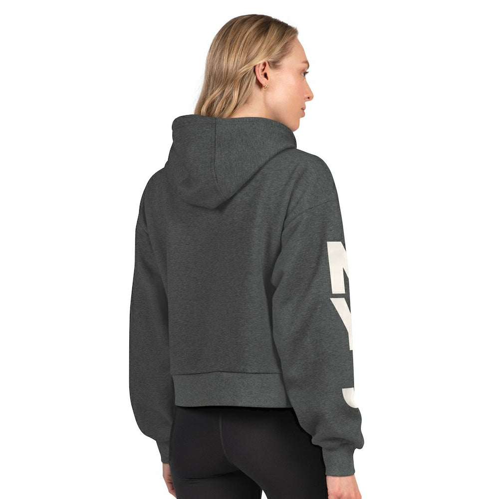 New York Jets Starter Women's Star Player Cropped Fleece Pullover Hoodie - Heather Charcoal Hoodies