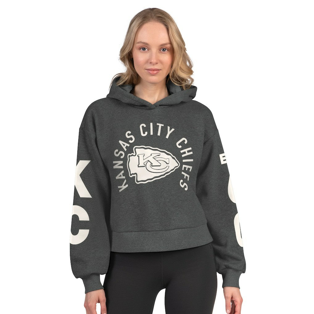 Kansas City Chiefs Starter Women's Star Player Cropped Fleece Pullover Hoodie - Heather Charcoal Hoodies