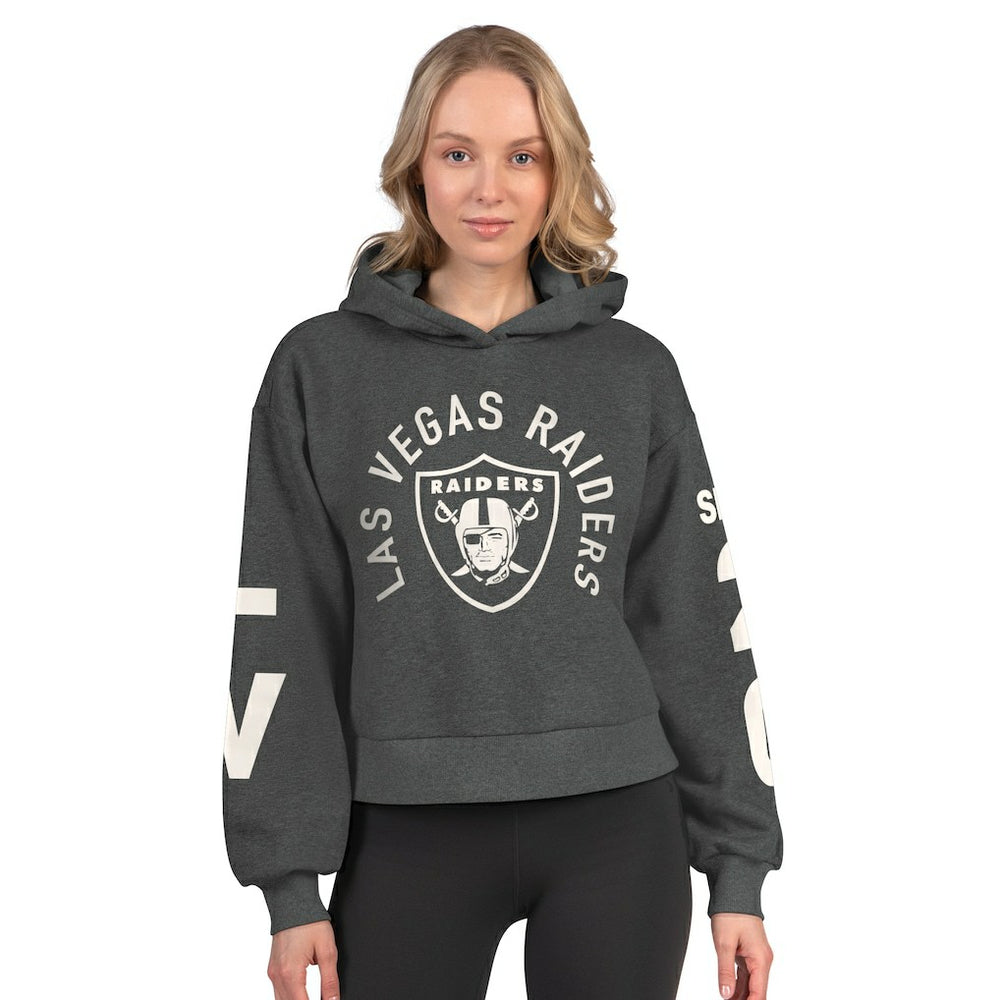 Las Vegas Raiders Starter Women's Star Player Cropped Fleece Pullover Hoodie - Heather Charcoal Hoodies