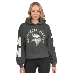 Minnesota Vikings Starter Women's Star Player Cropped Fleece Pullover Hoodie - Heather Charcoal Hoodies