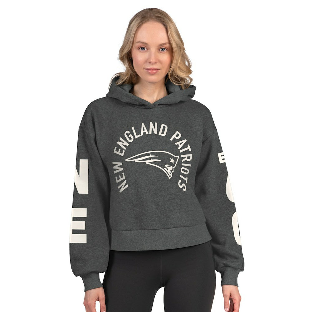 New England Patriots Starter Women's Star Player Cropped Fleece Pullover Hoodie - Heather Charcoal Hoodies