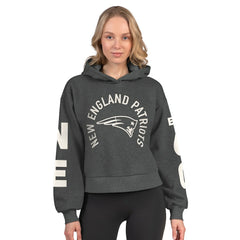 New England Patriots Starter Women's Star Player Cropped Fleece Pullover Hoodie - Heather Charcoal Hoodies