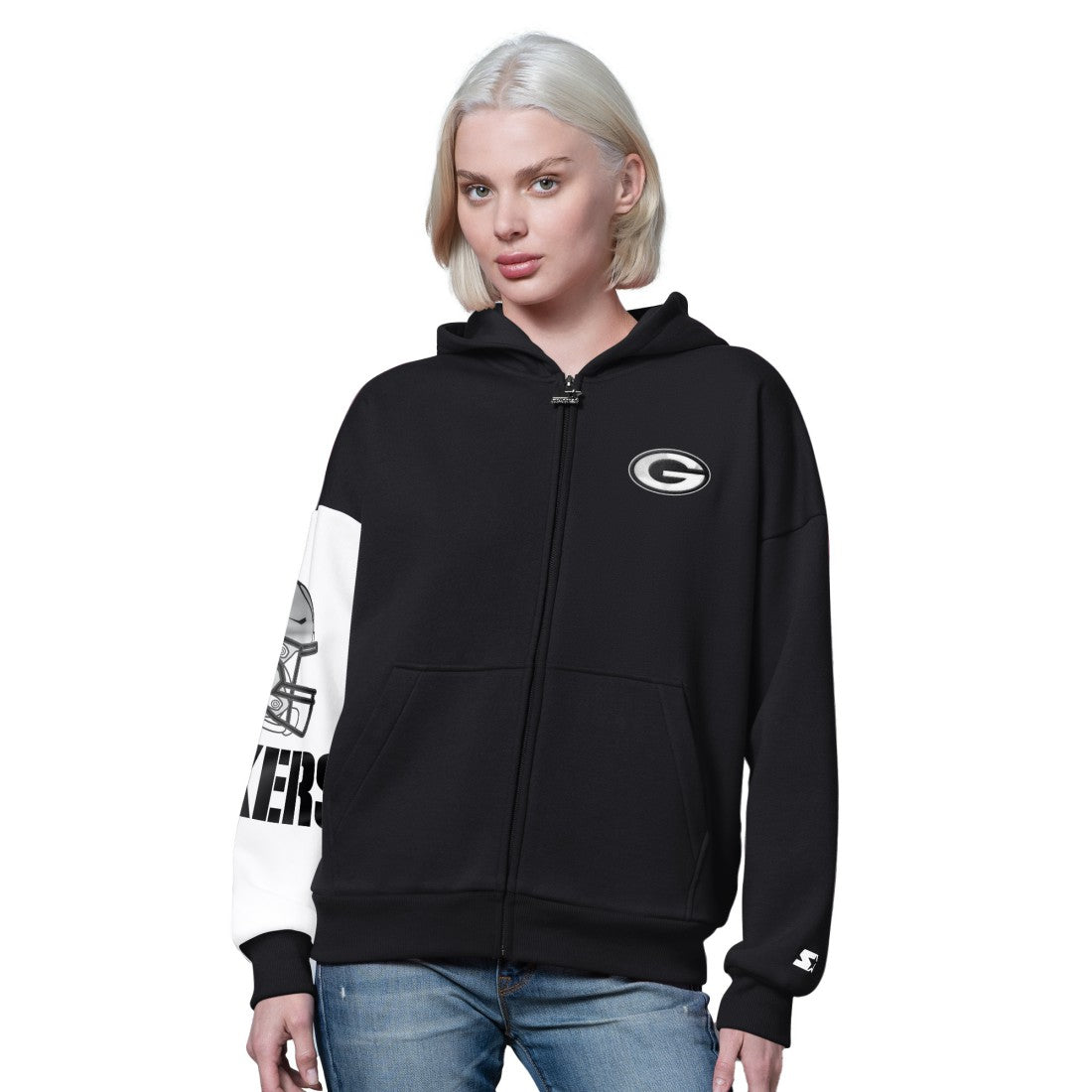 Green Bay Packers Starter Women's 4th Down Full-Zip Hoodie - Black Hoodies