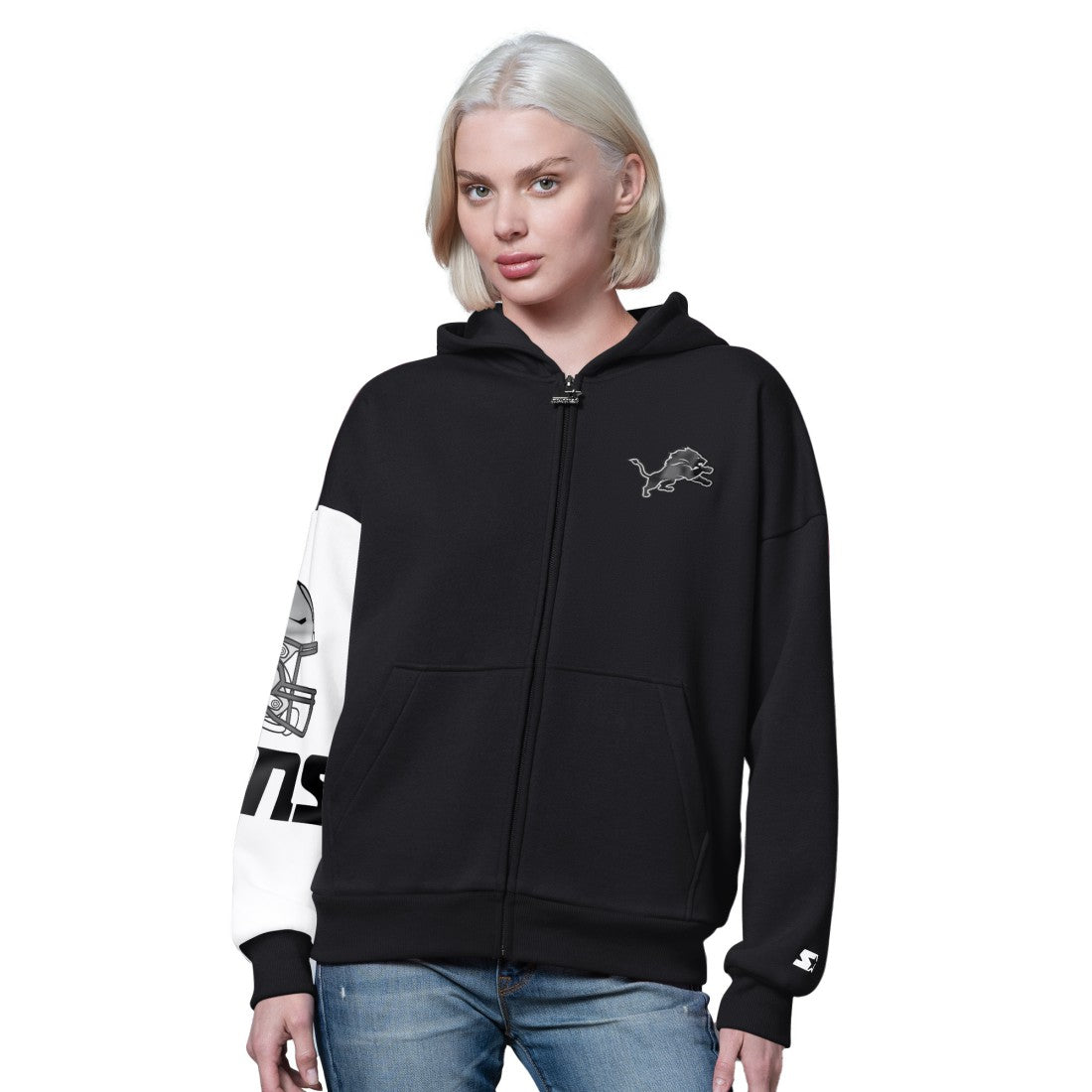 Detroit Lions Starter Women's 4th Down Full-Zip Hoodie - Black Hoodies