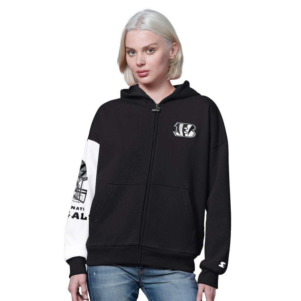 Cincinnati Bengals Starter Women's 4th Down Full-Zip Hoodie - Black Hoodies