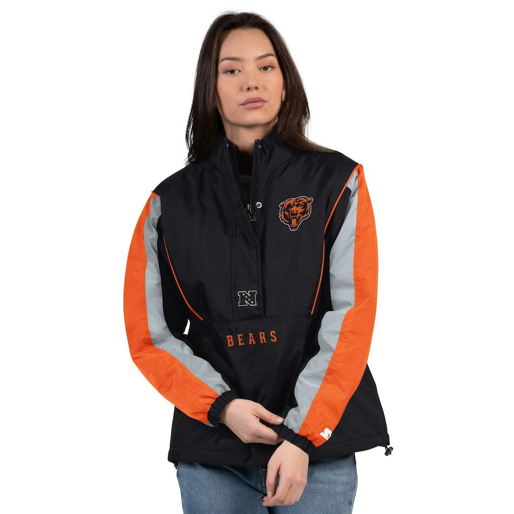 Chicago Bears Starter Women's Thursday Night Gridiron Half-Zip Jacket - Black/Orange Jackets