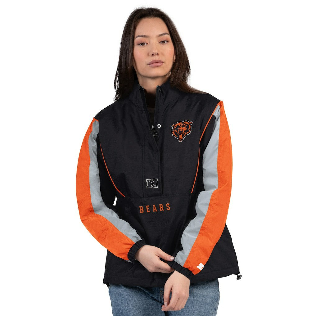 Chicago Bears Starter Women's Thursday Night Gridiron Half-Zip Jacket - Black/Orange Jackets