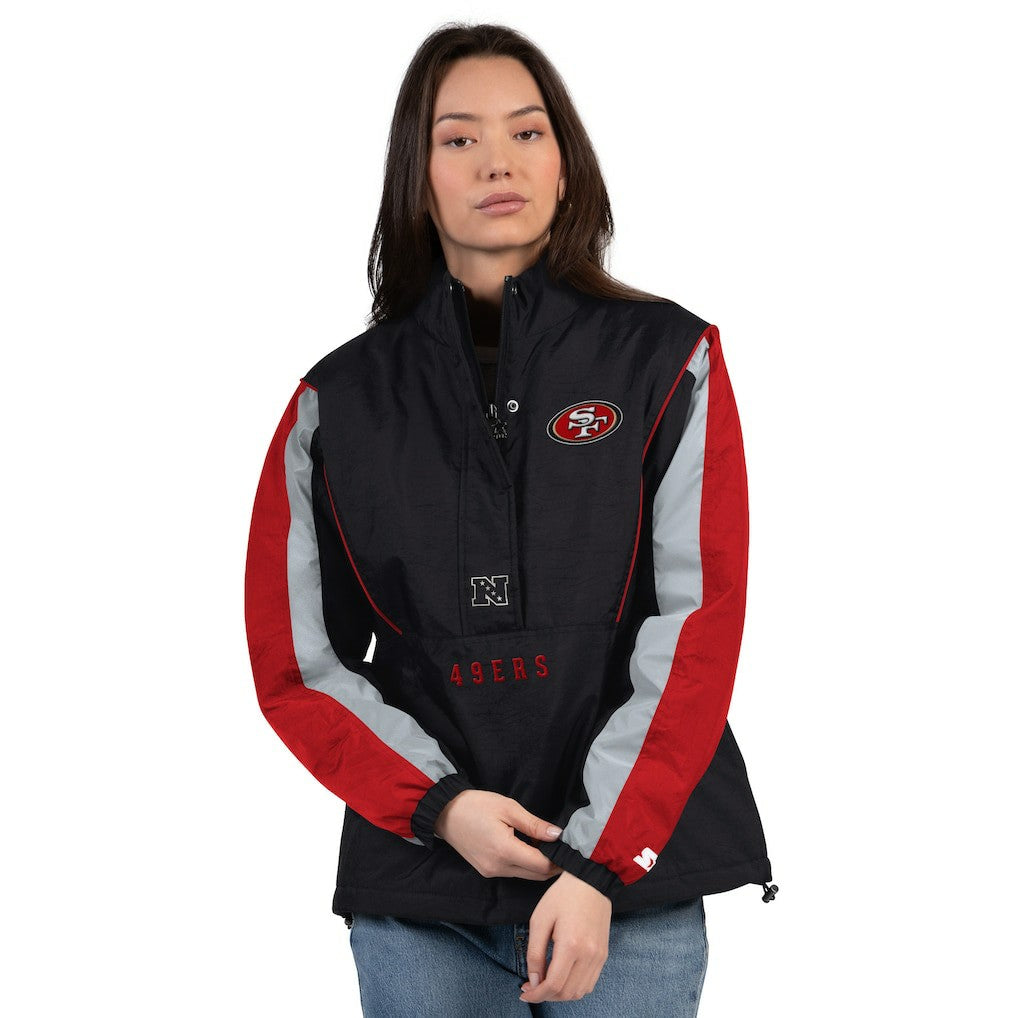San Francisco 49ers Starter Women's Thursday Night Gridiron Half-Zip Jacket - Black/Scarlet Jackets