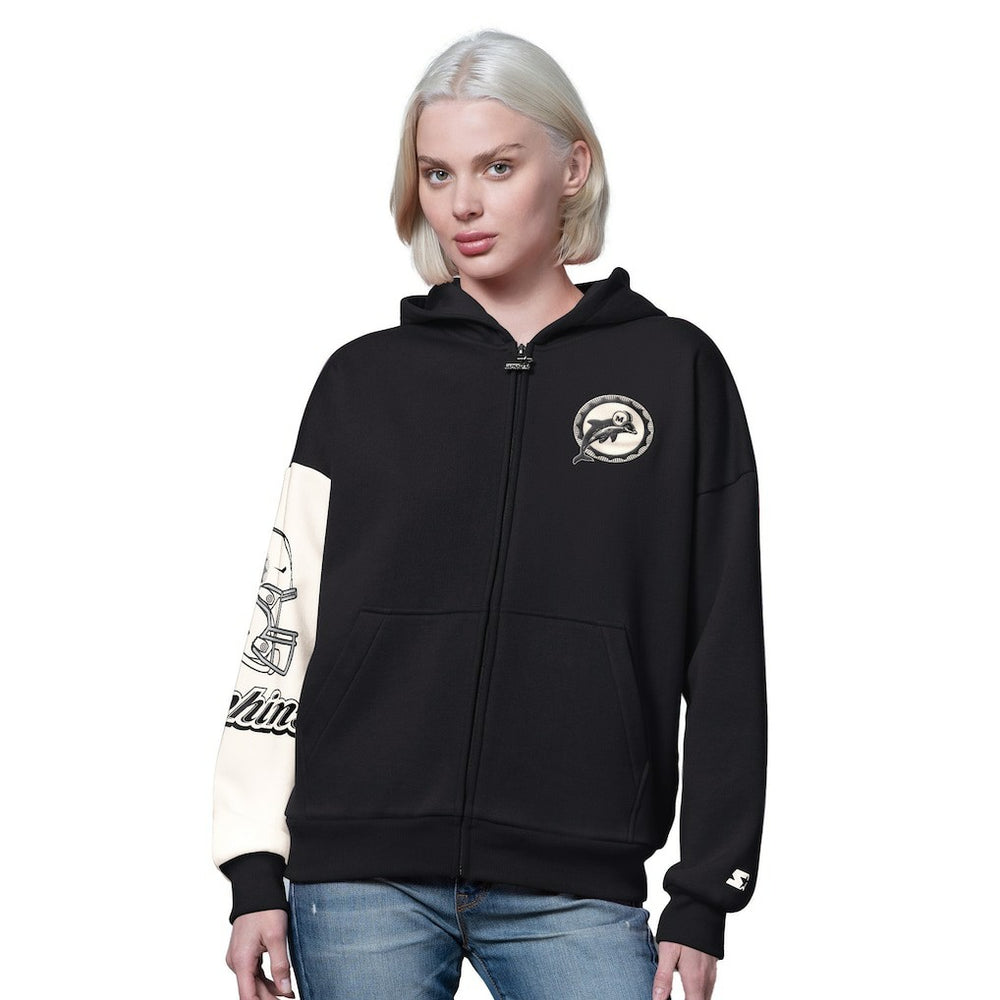 Miami Dolphins Starter Women's 4th Down Full-Zip Hoodie - Black Hoodies
