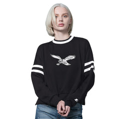 Philadelphia Eagles Starter Women's Rally Drop Shoulder Cropped Sweatshirt - Black Sweatshirts