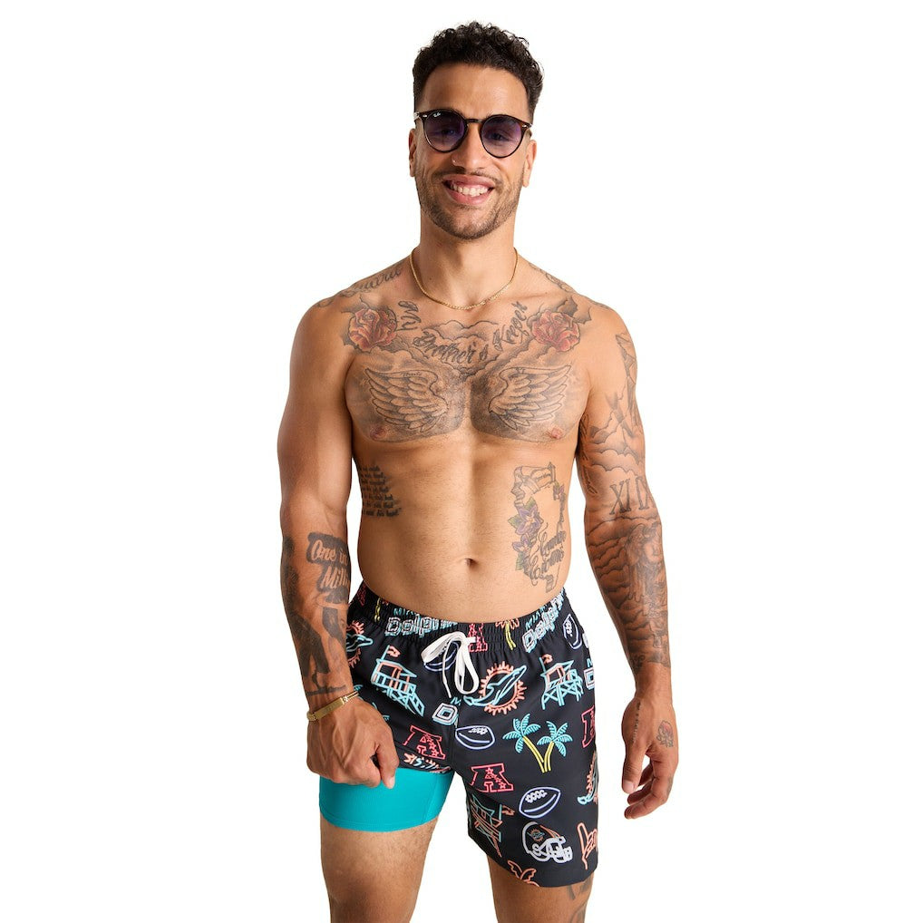 Miami Dolphins Chubbies The Neon 5.5" Classic Lined Swim Trunks - Black