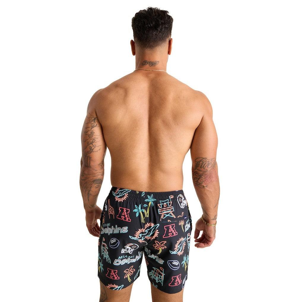 Miami Dolphins Chubbies The Neon 5.5" Classic Lined Swim Trunks - Black