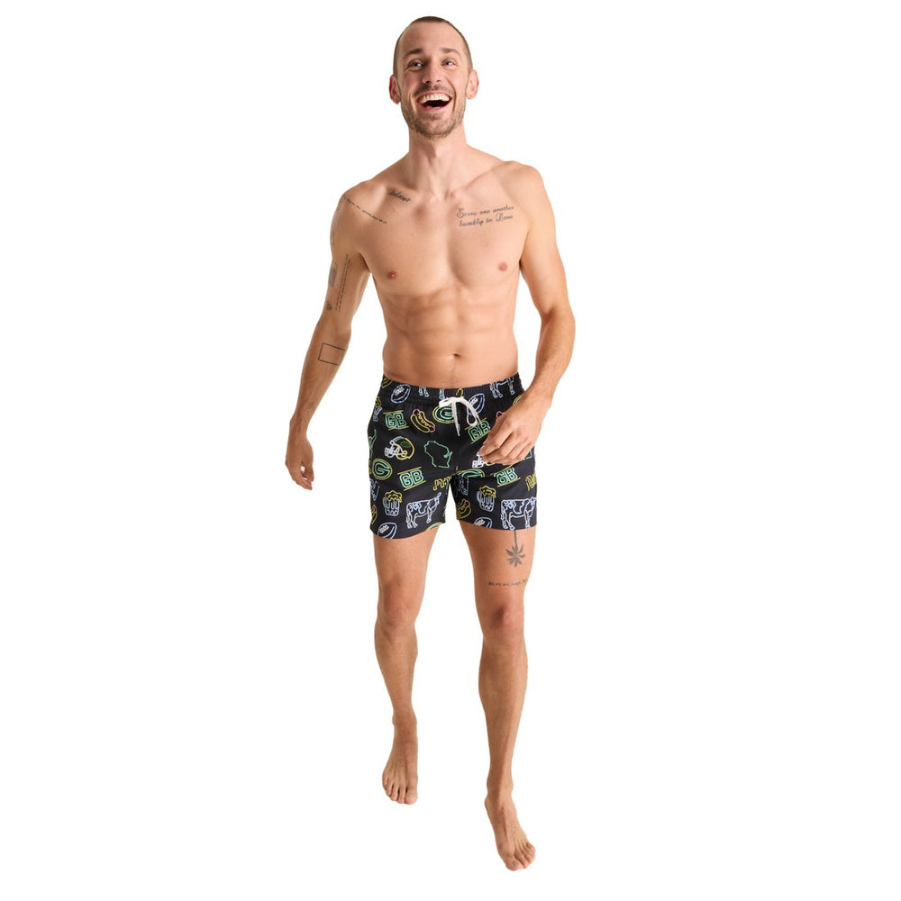 Green Bay Packers Chubbies The Neon 5.5" Classic Lined Swim Trunks - Black