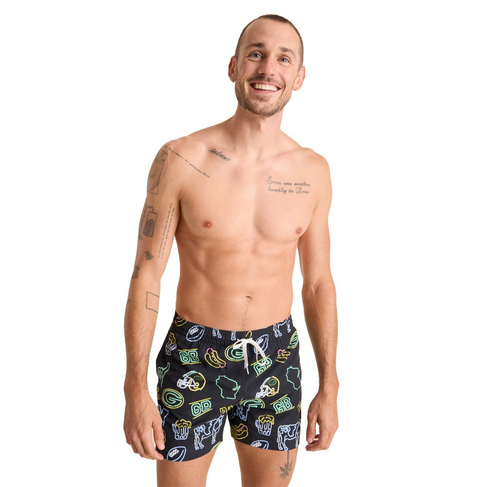 Green Bay Packers Chubbies The Neon 5.5" Classic Lined Swim Trunks - Black