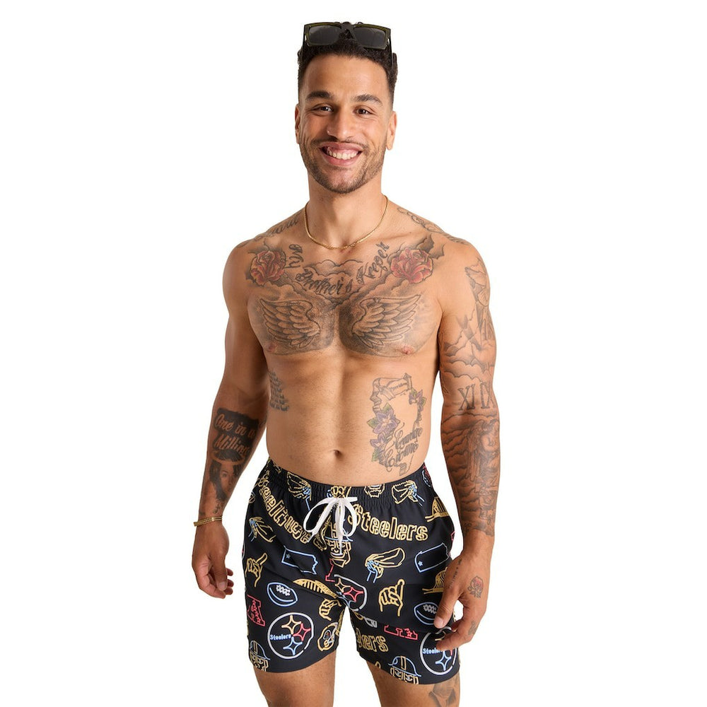 Pittsburgh Steelers Chubbies The Neon 5.5" Classic Lined Swim Trunks - Black
