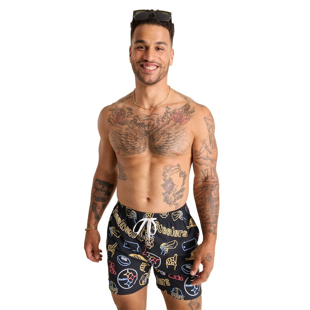 Pittsburgh Steelers Chubbies The Neon 5.5" Classic Lined Swim Trunks - Black