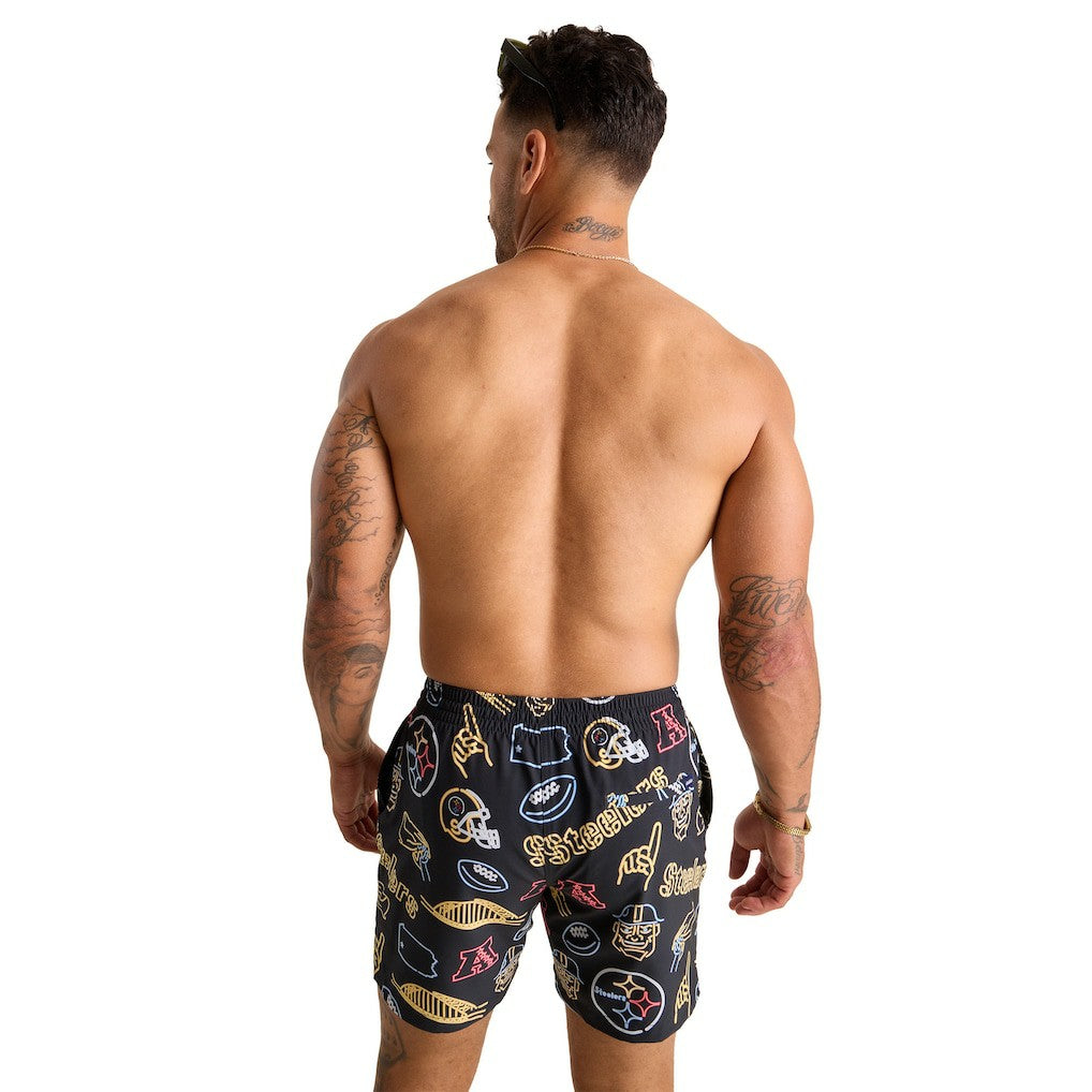 Pittsburgh Steelers Chubbies The Neon 5.5" Classic Lined Swim Trunks - Black