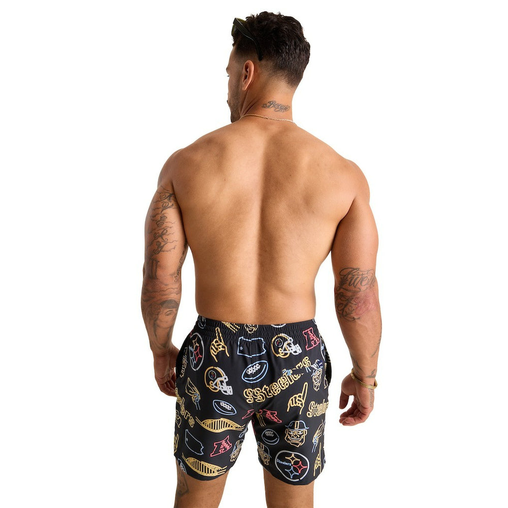 Pittsburgh Steelers Chubbies The Neon 5.5" Classic Lined Swim Trunks - Black