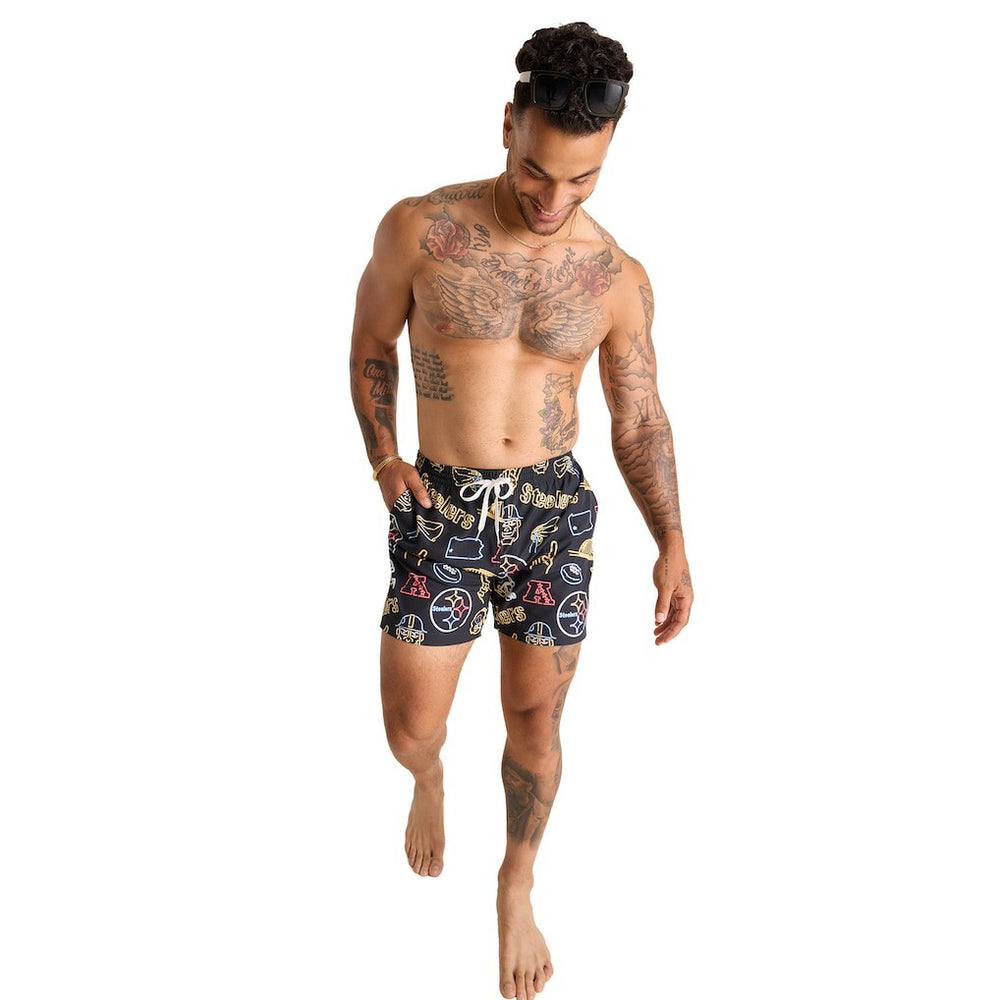 Pittsburgh Steelers Chubbies The Neon 5.5" Classic Lined Swim Trunks - Black