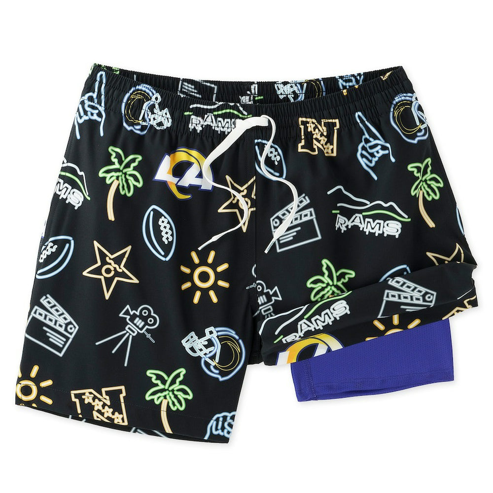 Los Angeles Rams Chubbies The Neon 5.5" Classic Lined Swim Trunks - Black