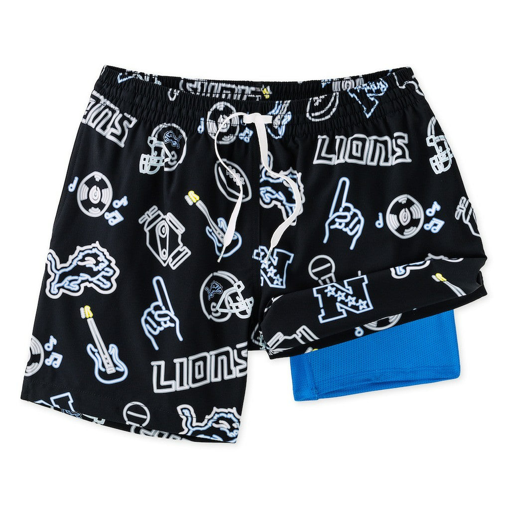 Detroit Lions Chubbies The Neon 5.5" Classic Lined Swim Trunks - Black
