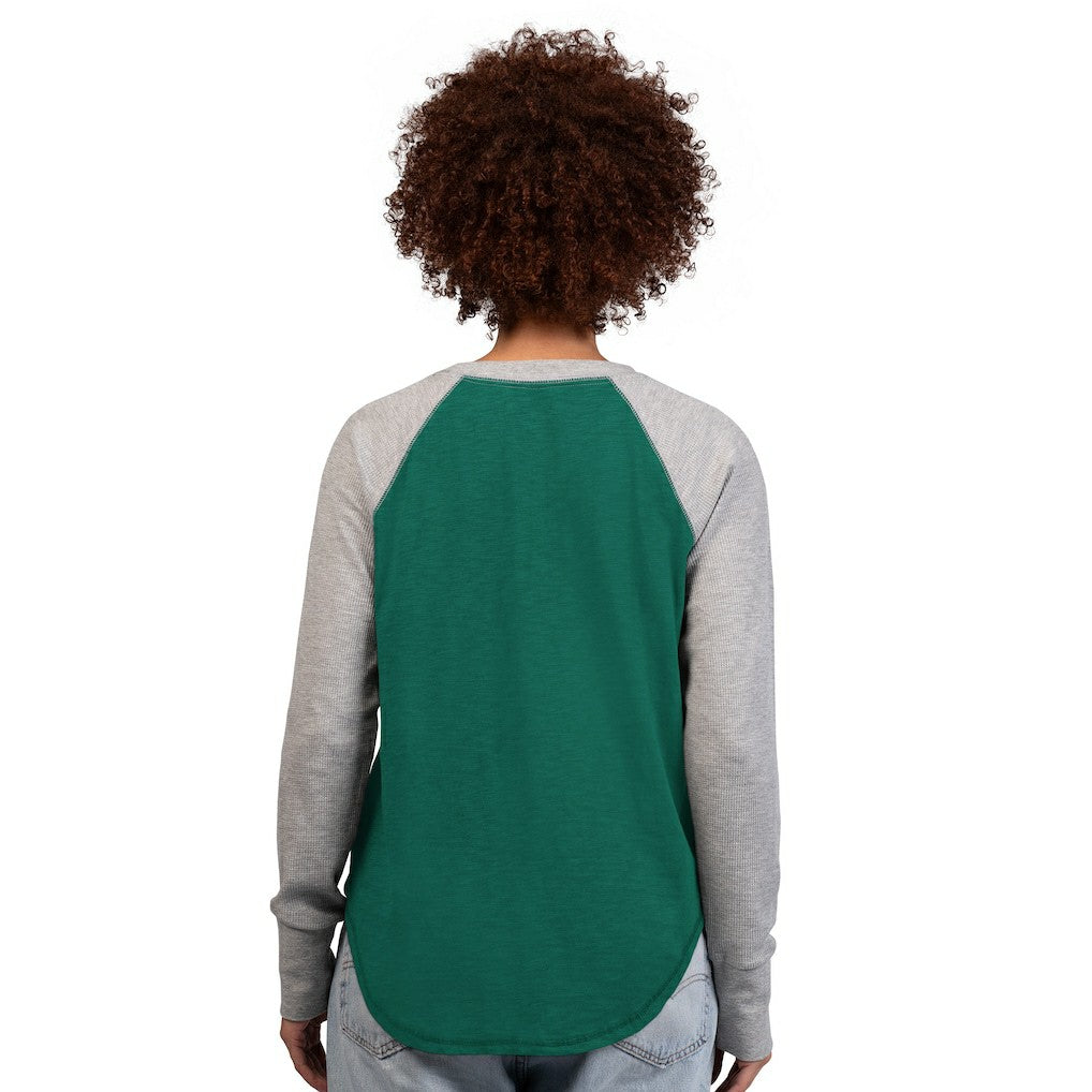 New York Jets G-III 4Her by Carl Banks Women's Waffle Knit Raglan Long-Sleeve T-Shirt - Green/Heather Gray T-shirts