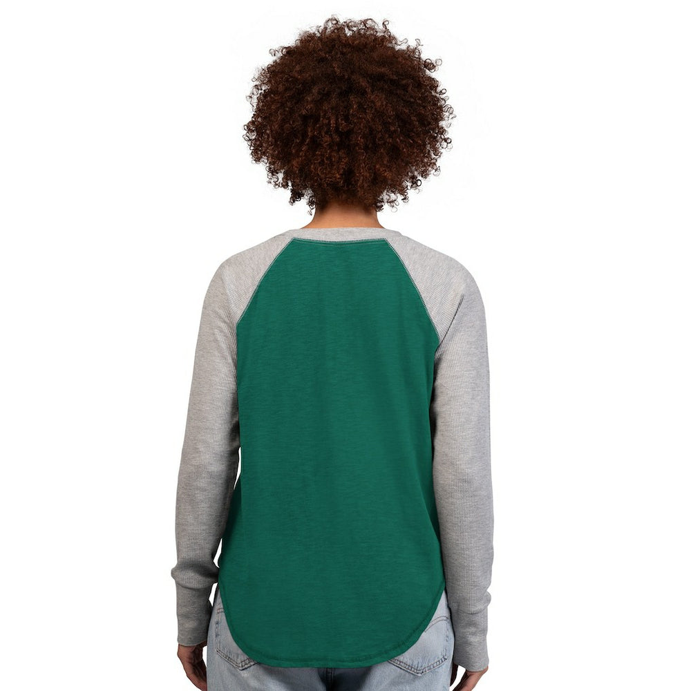 New York Jets G-III 4Her by Carl Banks Women's Waffle Knit Raglan Long-Sleeve T-Shirt - Green/Heather Gray T-shirts