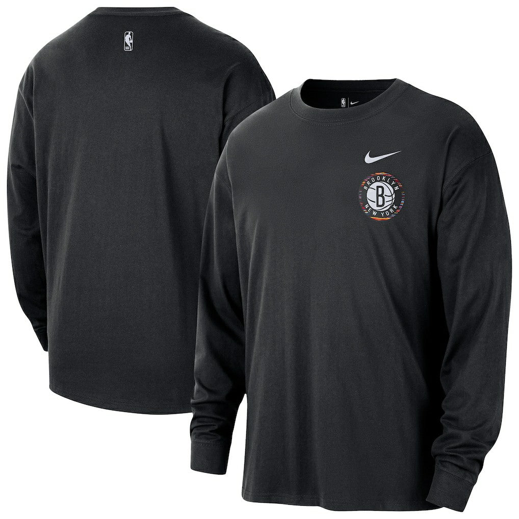 Brooklyn Nets 2025/26 City Edition Remix Essential Logo Long Sleeve T-Shirt Black - Nike