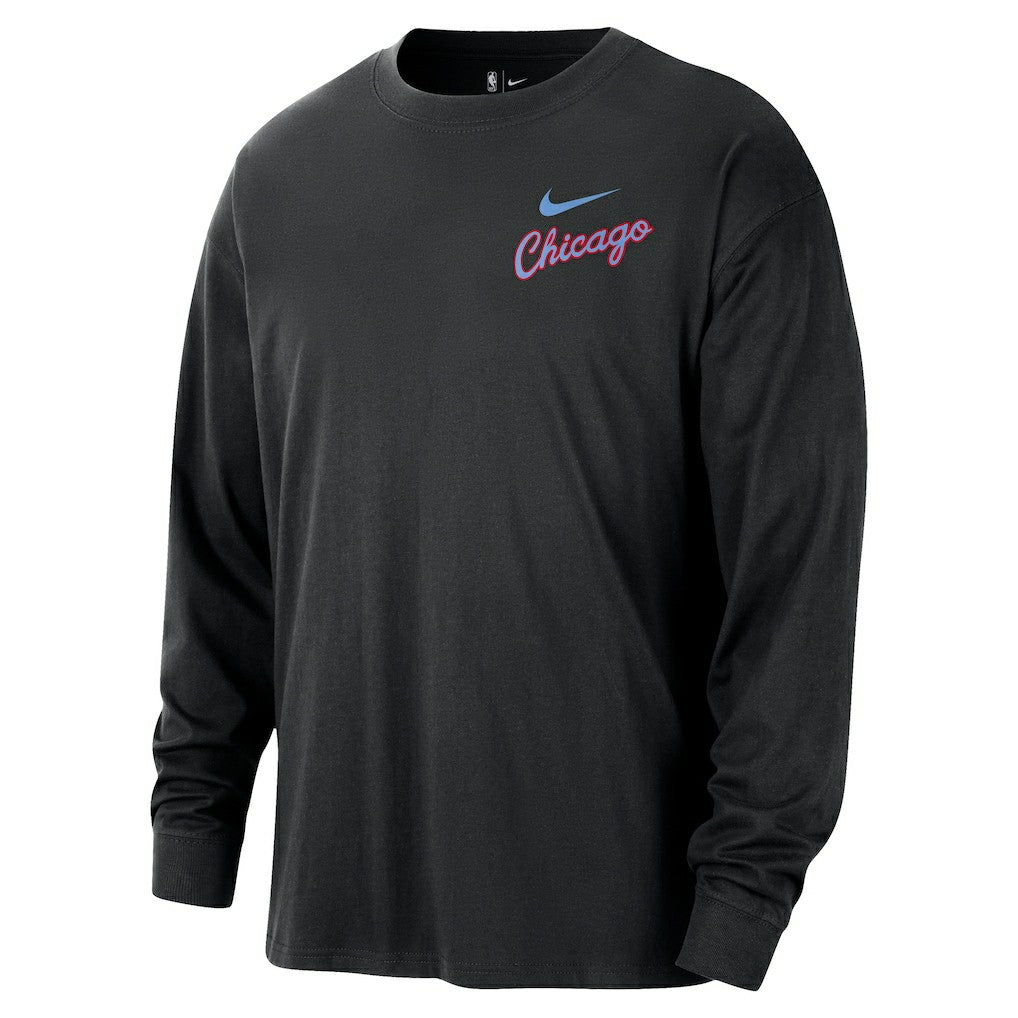 Chicago Bulls 2025/26 City Edition Remix Essential Logo Long Sleeve T-Shirt Black - Nike
