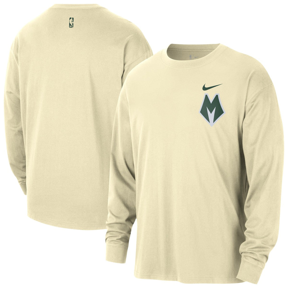 Milwaukee Bucks 2025/26 City Edition Remix Essential Logo Long Sleeve T-Shirt Cream - Nike
