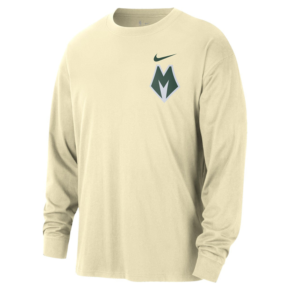 Milwaukee Bucks 2025/26 City Edition Remix Essential Logo Long Sleeve T-Shirt Cream - Nike