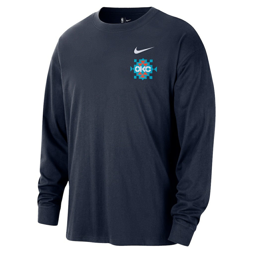 Oklahoma City Thunder 2025/26 City Edition Remix Essential Logo Long Sleeve T-Shirt Navy - Nike
