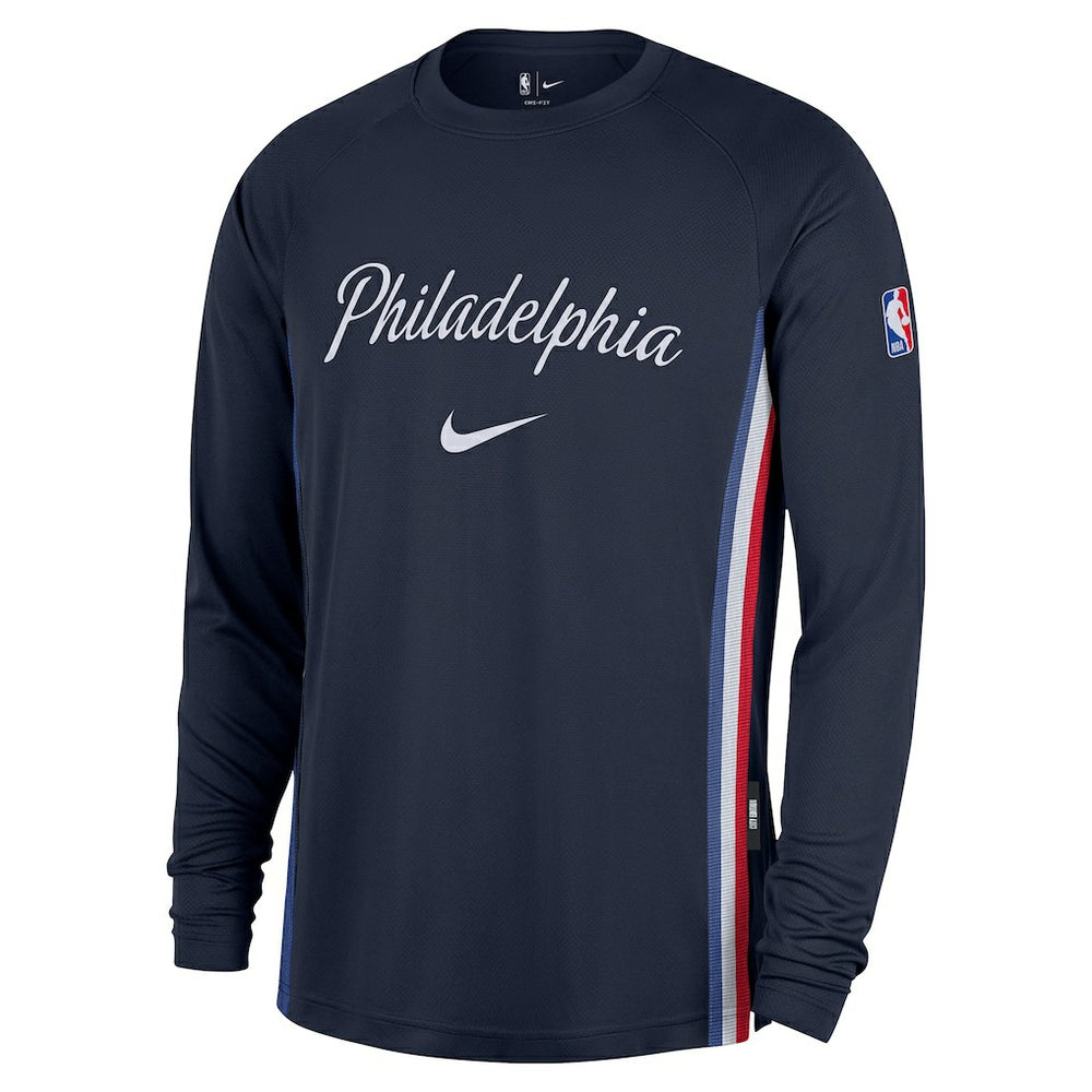 Philadelphia 76ers 2025/26 City Edition Authentic Pregame Dri-FIT Long Sleeve Shooting T-Shirt Navy - Nike