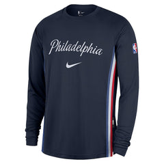 Philadelphia 76ers 2025/26 City Edition Authentic Pregame Dri-FIT Long Sleeve Shooting T-Shirt Navy - Nike