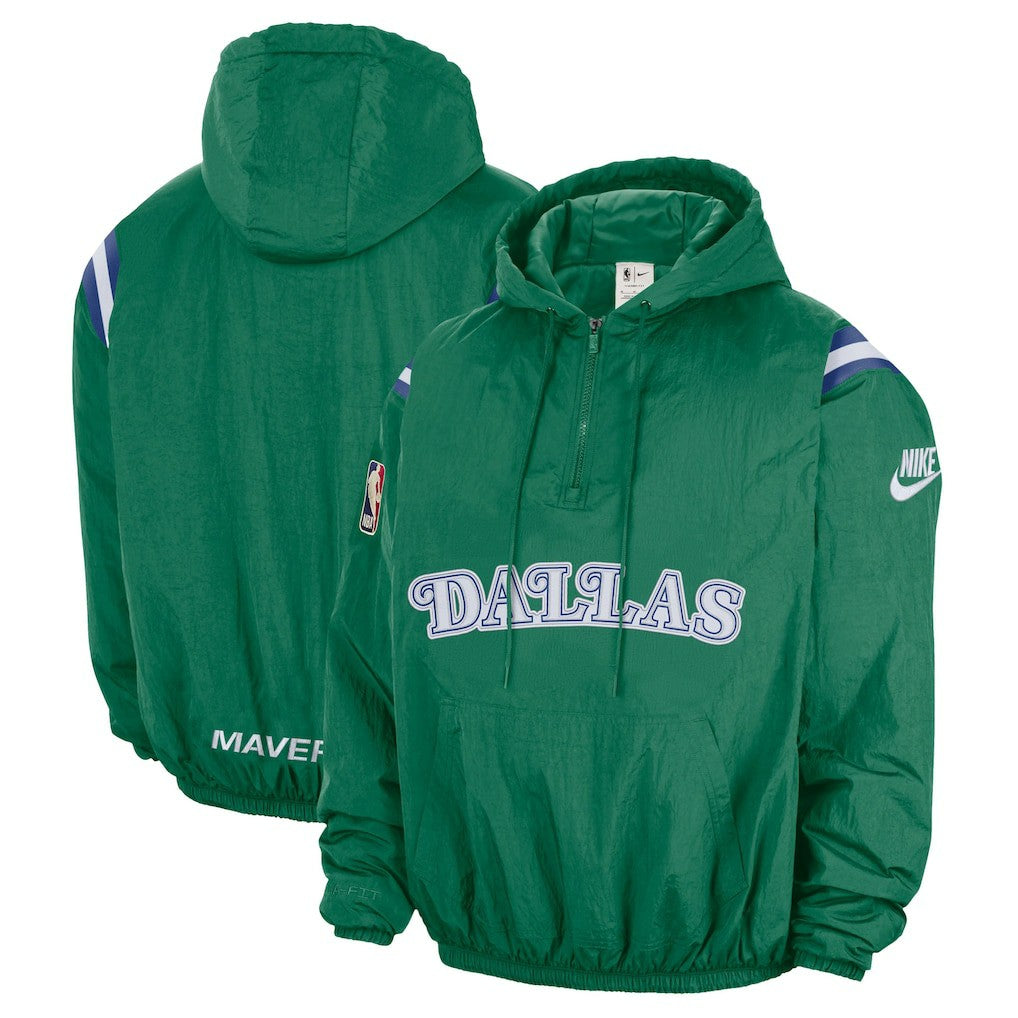 Dallas Mavericks Hardwood Classics Therma-FIT Half-Zip Hooded Windbreaker Green - Nike