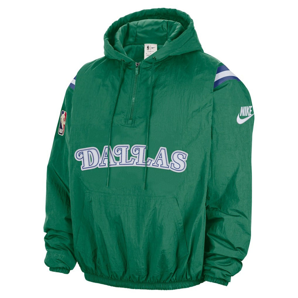 Dallas Mavericks Hardwood Classics Therma-FIT Half-Zip Hooded Windbreaker Green - Nike