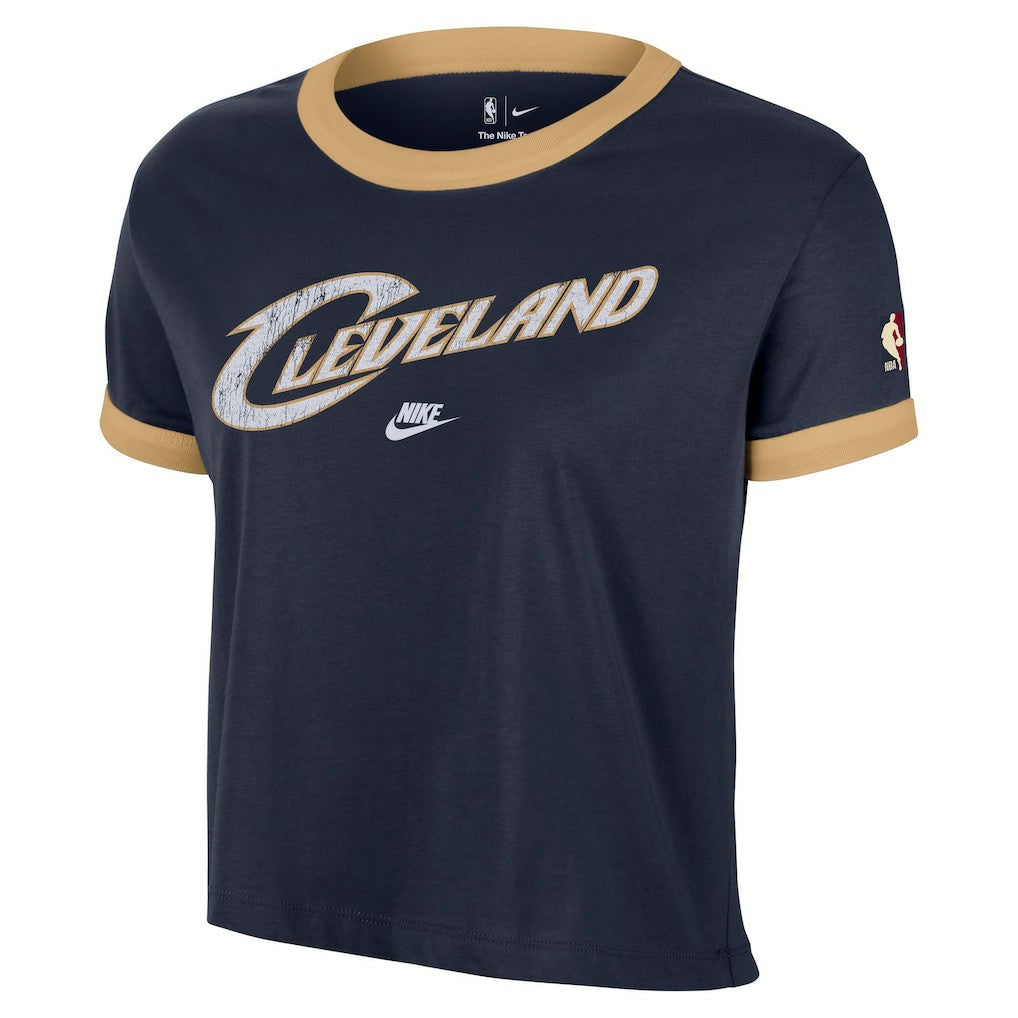Cleveland Cavaliers Women's Classic Edition Hardwood Classics Essential Vintage Ringer T-Shirt Navy - Nike