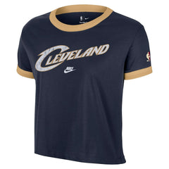 Cleveland Cavaliers Women's Classic Edition Hardwood Classics Essential Vintage Ringer T-Shirt Navy - Nike