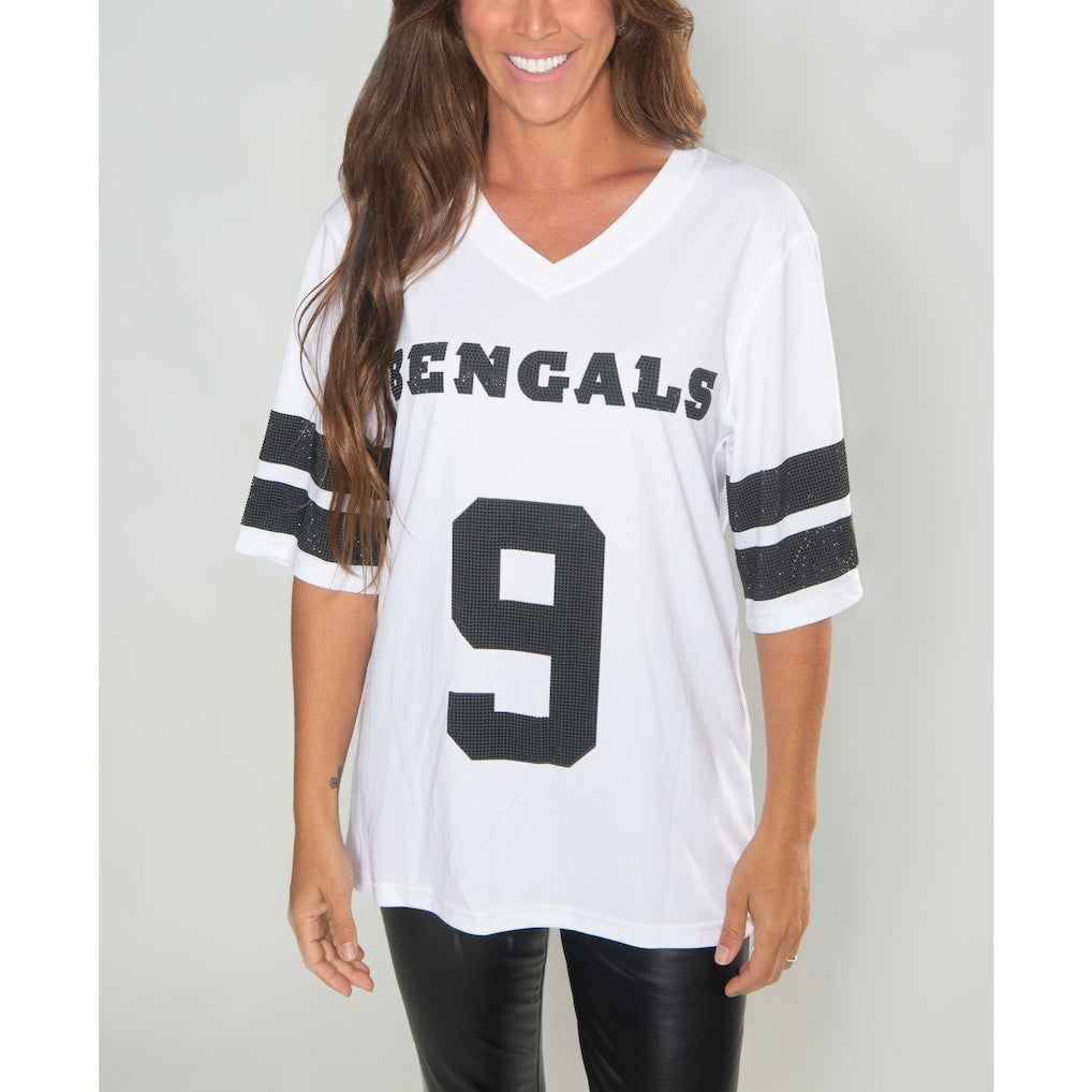 Joe Burrow Cincinnati Bengals Cuce Women's Crystal V-Neck Tunic - White