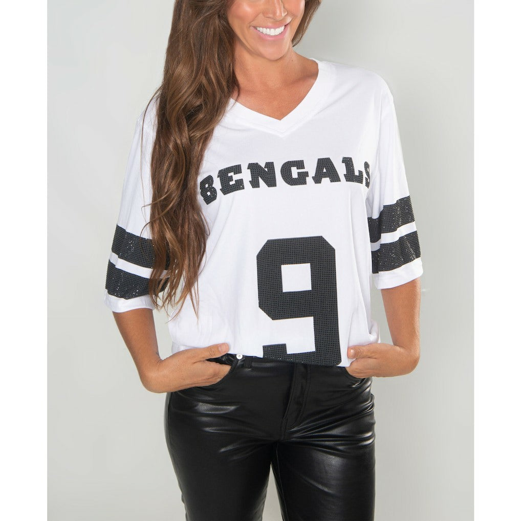 Joe Burrow Cincinnati Bengals Cuce Women's Crystal V-Neck Tunic - White