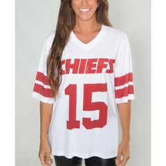Kansas City Chiefs Cuce Women's Crystal V-Neck Tunic - White