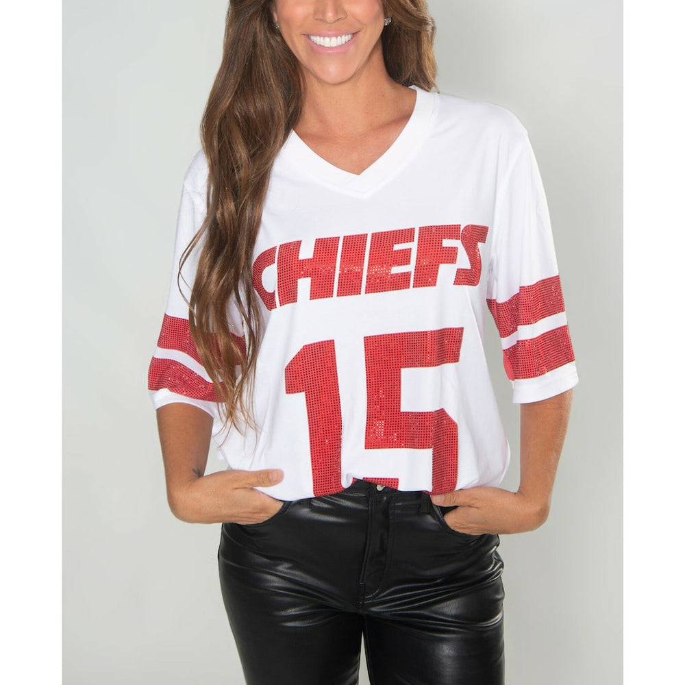 Kansas City Chiefs Cuce Women's Crystal V-Neck Tunic - White