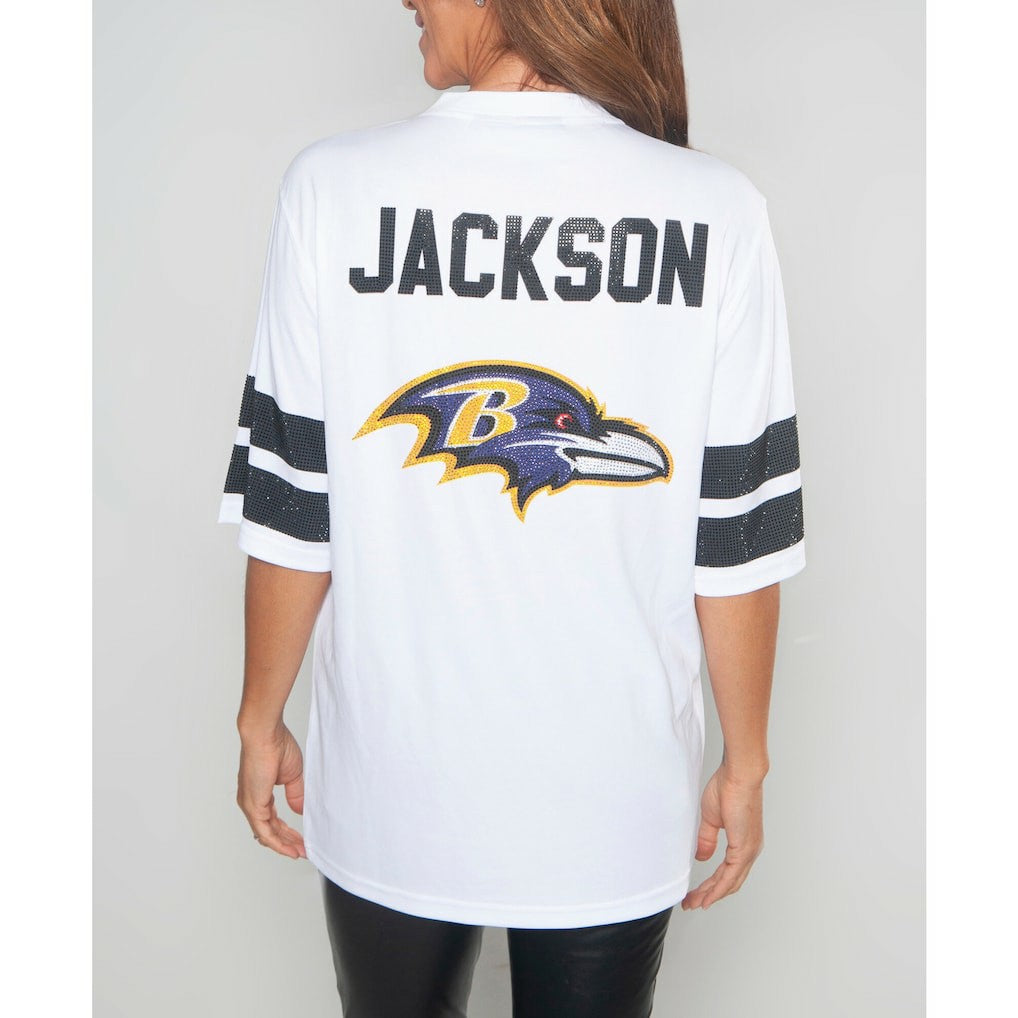 Lamar Jackson Baltimore Ravens Cuce Women's Crystal V-Neck Tunic - White