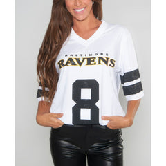 Lamar Jackson Baltimore Ravens Cuce Women's Crystal V-Neck Tunic - White
