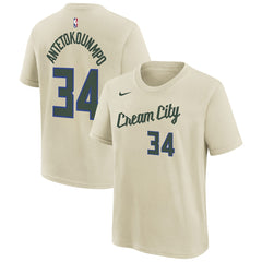 Giannis Antetokounmpo Milwaukee Bucks Youth 2025/26 City Edition Name & Number T-Shirt Cream - Nike outlet