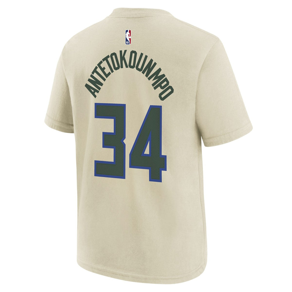 Giannis Antetokounmpo Milwaukee Bucks Youth 2025/26 City Edition Name & Number T-Shirt Cream - Nike outlet